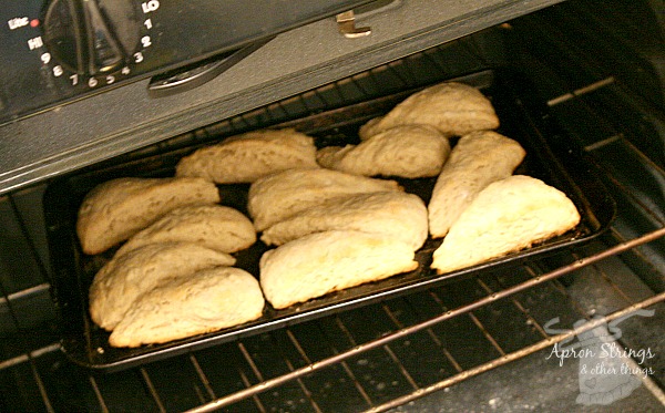 Sweet Maple Scones in the oven at ApronSTringsOtherThings.com
