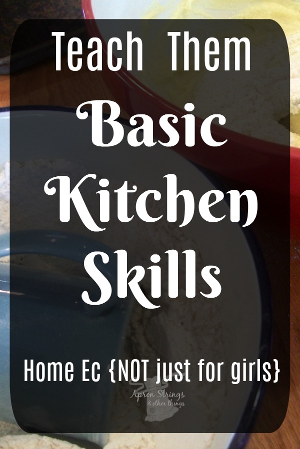 Home Ec NOT just for girls teaching basic kitchen skills homeschooling at ApronSTringsOtherThings.com